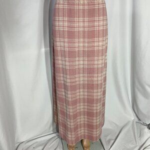 Vintage Size 8 Maxi Knit Plaid Skirt 60s 70s 80s 90s Womens Pink and Cream
